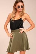 Lulus | Sensational Olive Green Satin Skater Skirt | Size X-small | 100% Polyester