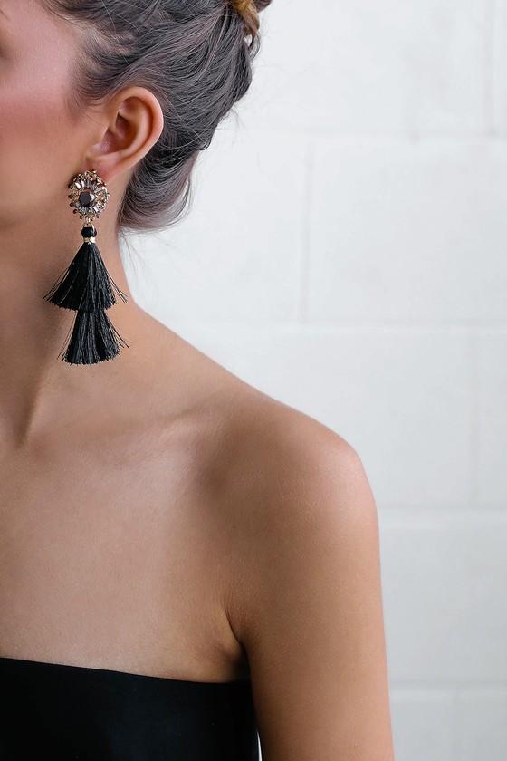 Jewel For You Gold And Black Tassel Earrings | Lulus