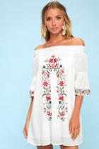 Black Swan Taryn White Embroidered Off-the-shoulder Shift Dress | Lulus