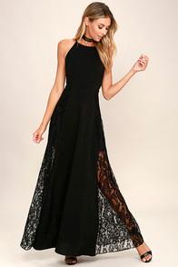 Lulus Dark Of Night Black Lace Maxi Dress