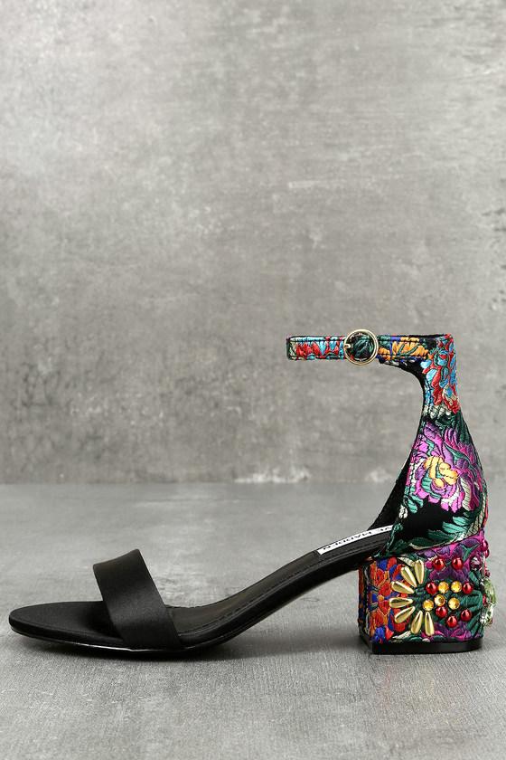 Steve Madden | Inca Bright Multi Brocade Ankle Strap Sandal Heels | Size 6 | Black | Lulus
