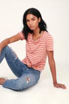 O'neill Prudence Heather Red Striped Knot Front Tee | Lulus