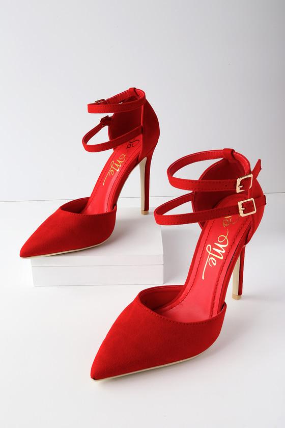 Machi Emanuelle Red Suede Ankle Strap Pumps | Lulus