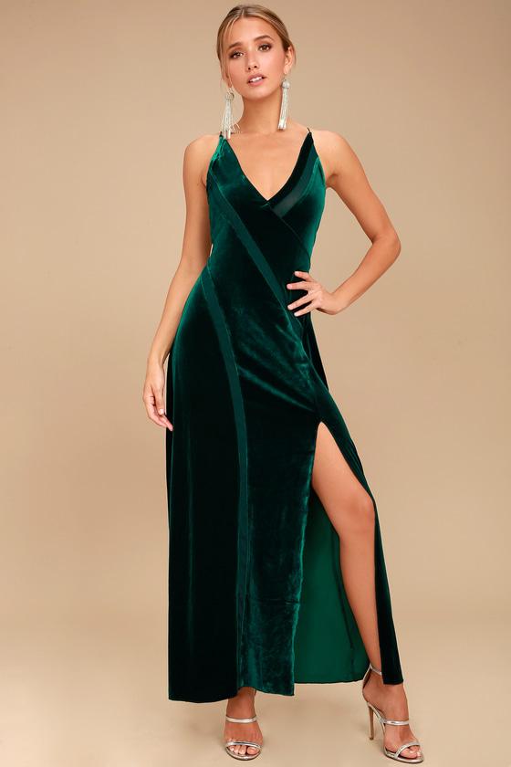 Free People Spliced Forest Green Velvet Maxi Dress | Lulus