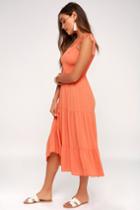 Leoni Coral Pink Tie-strap Smocked Swim Cover-up | Lulus
