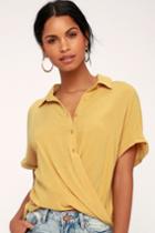 Addington Mustard Yellow Twisted High-low Button-up Top | Lulus