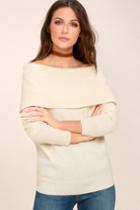Moon River | Dion Cream Off-the-shoulder Sweater | Size Large | White | Lulus