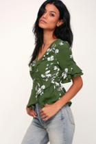Dramatic Flair Green And White Floral Print Peplum Top | Lulus