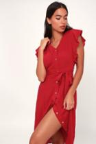 Capri Coast Red Button-front Midi Dress | Lulus
