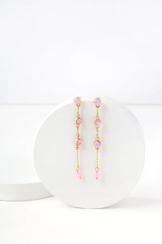 Always Dreaming Gold And Pink Rhinestone Earrings | Lulus
