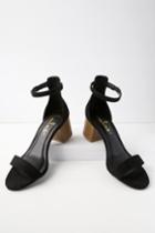 Harper Black Suede Stacked Ankle Strap Heels | Lulus