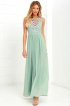 Lulus So Far Gown Sage Green Lace Maxi Dress