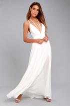 Lulus | Brilliant Beauty White Maxi Dress | Size Large | 100% Polyester