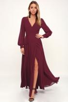 My Whole Heart Burgundy Long Sleeve Wrap Dress | Lulus