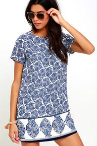 Lulus Taj Mahal Tour Blue Print Shift Dress