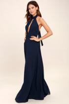 Lulus | First Comes Love Navy Blue Maxi Dress | Size X-large | 100% Polyester