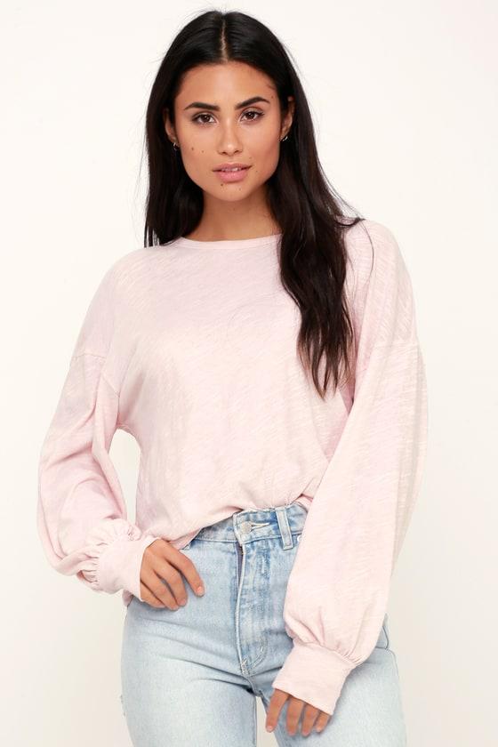 Lush Suri Light Blush Pink Long Balloon Sleeve Top | Lulus