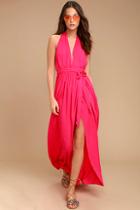 Lulus Magical Movement Hot Pink Wrap Maxi Dress