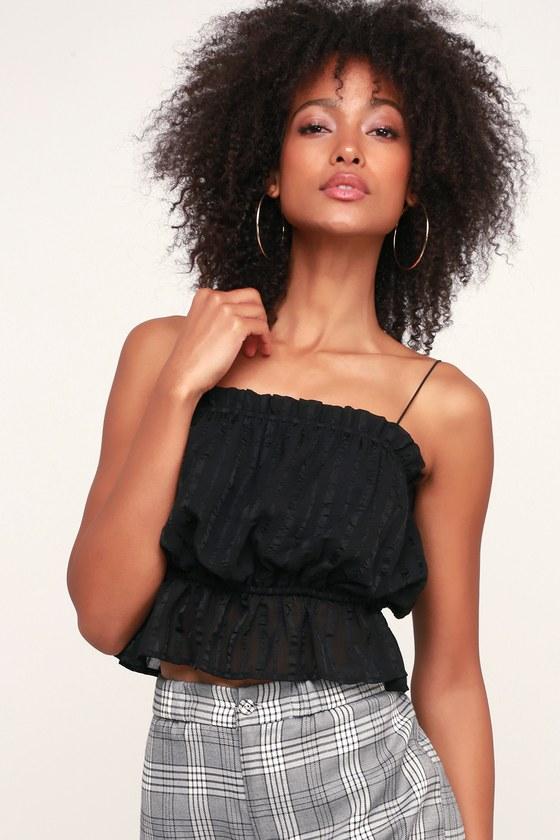 Moon River Blouson Black Cropped Tank Top | Lulus