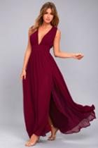 Lulus | Heavenly Hues Burgundy Maxi Dress | Size Large | Red | 100% Polyester