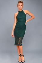 Kiss Me At Midnight Forest Green Lace Halter Bodycon Midi Dress | Lulus