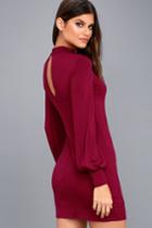 Lulus | Midnight In Paris Wine Red Long Sleeve Dress | Size Medium