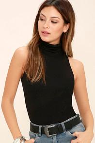 Lulus Alive And Kicking Black Sleeveless Turtleneck Top