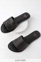 Maddie Black Woven Leather Slide Sandal Heels | Lulus