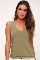 Project Social T Morgan Olive Green V-neck Tank Top | Lulus
