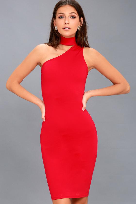Fan Of The Glam Red One-shoulder Bodycon Midi Dress | Lulus
