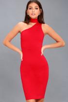 Fan Of The Glam Red One-shoulder Bodycon Midi Dress | Lulus