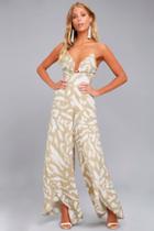 Finders Keepers Mercurial Beige Print Wide-leg Jumpsuit