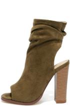 Liliana Only The Latest Olive Suede Peep-toe Booties