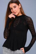 Free People | No Limits Black Lace Long Sleeve Top | Lulus