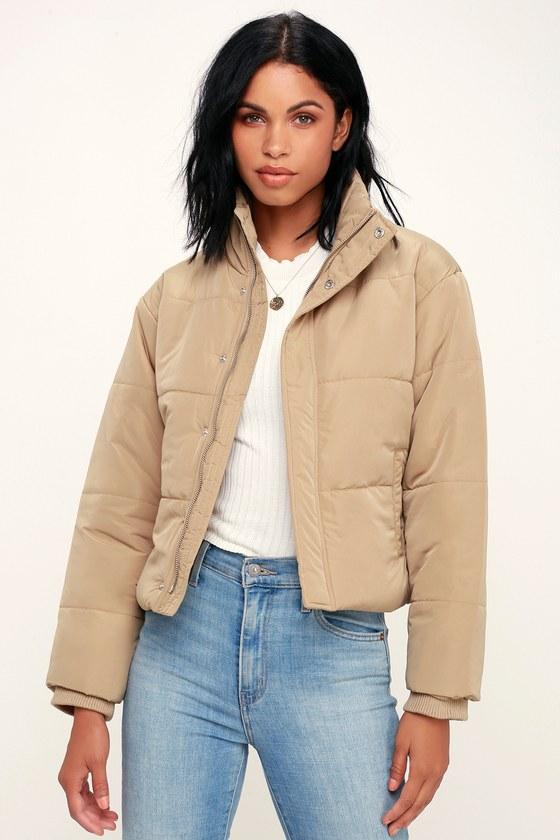 Rvca Eezeh Beige Cropped Puffer Jacket | Lulus