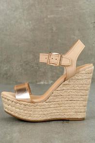 Bamboo Rena Rose Gold Espadrille Wedges