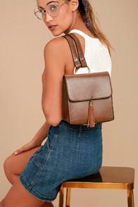 Lulus Graduate Brown Leather Mini Backpack