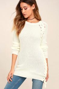 Lulus Right Now Cream Lace-up Sweater