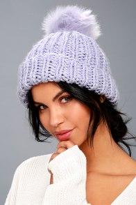 Free People Happy Trails Lavender Pom Pom Beanie