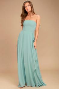 Lulus Sweetest Kiss Turquoise Strapless Maxi Dress