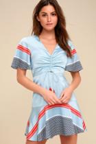 Finders Keepers Mercury Light Blue Multi Print Skater Dress | Lulus