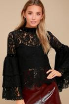 Lulus | Love On Top Black Sheer Lace Long Sleeve Top | Size Large