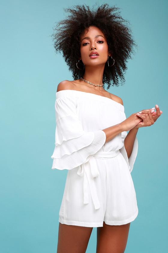 Santa Ana White Off-the-shoulder Flounce Sleeve Romper | Lulus