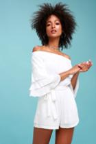 Santa Ana White Off-the-shoulder Flounce Sleeve Romper | Lulus