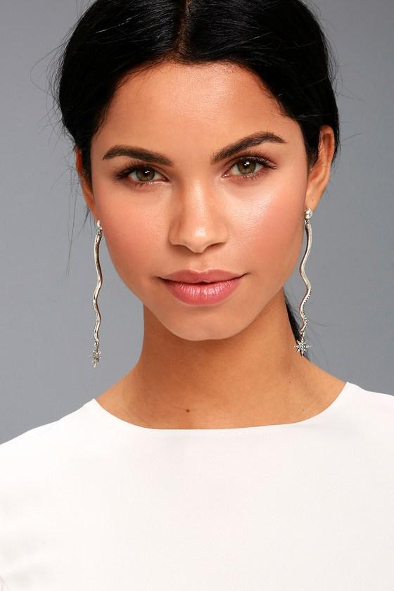 Lulus | Midnight Star Silver Rhinestone Earrings