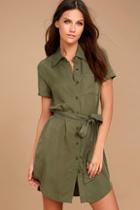 Lulus Self-starter Olive Green Shirt Dress