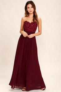 Marine Blu Special Day Burgundy Lace Strapless Maxi Dress