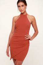 You Can't Ruche Love Marsala Ruched Bodycon Halter Dress | Lulus