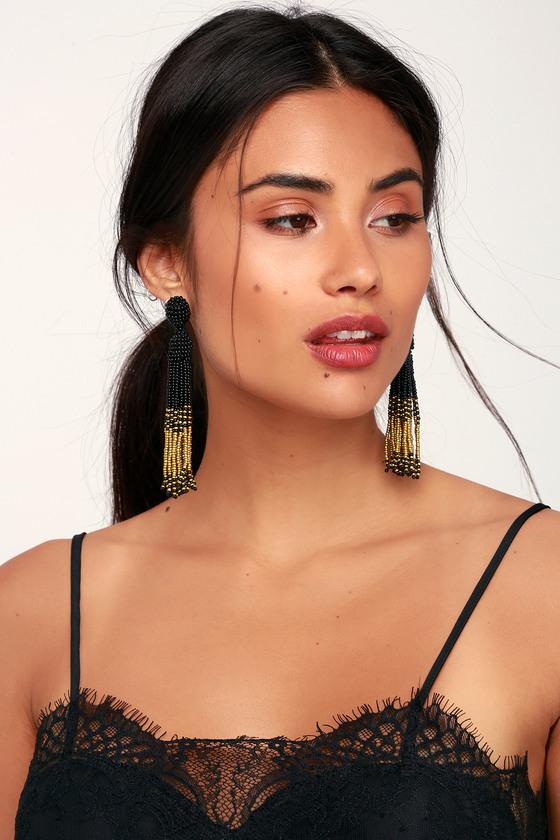 Illuminate Black And Gold Beaded Tassel Earrings | Lulus