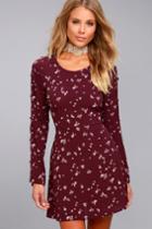 Tavik | Frankie Plum Purple Floral Print Long Sleeve Dress | Size Medium | Lulus